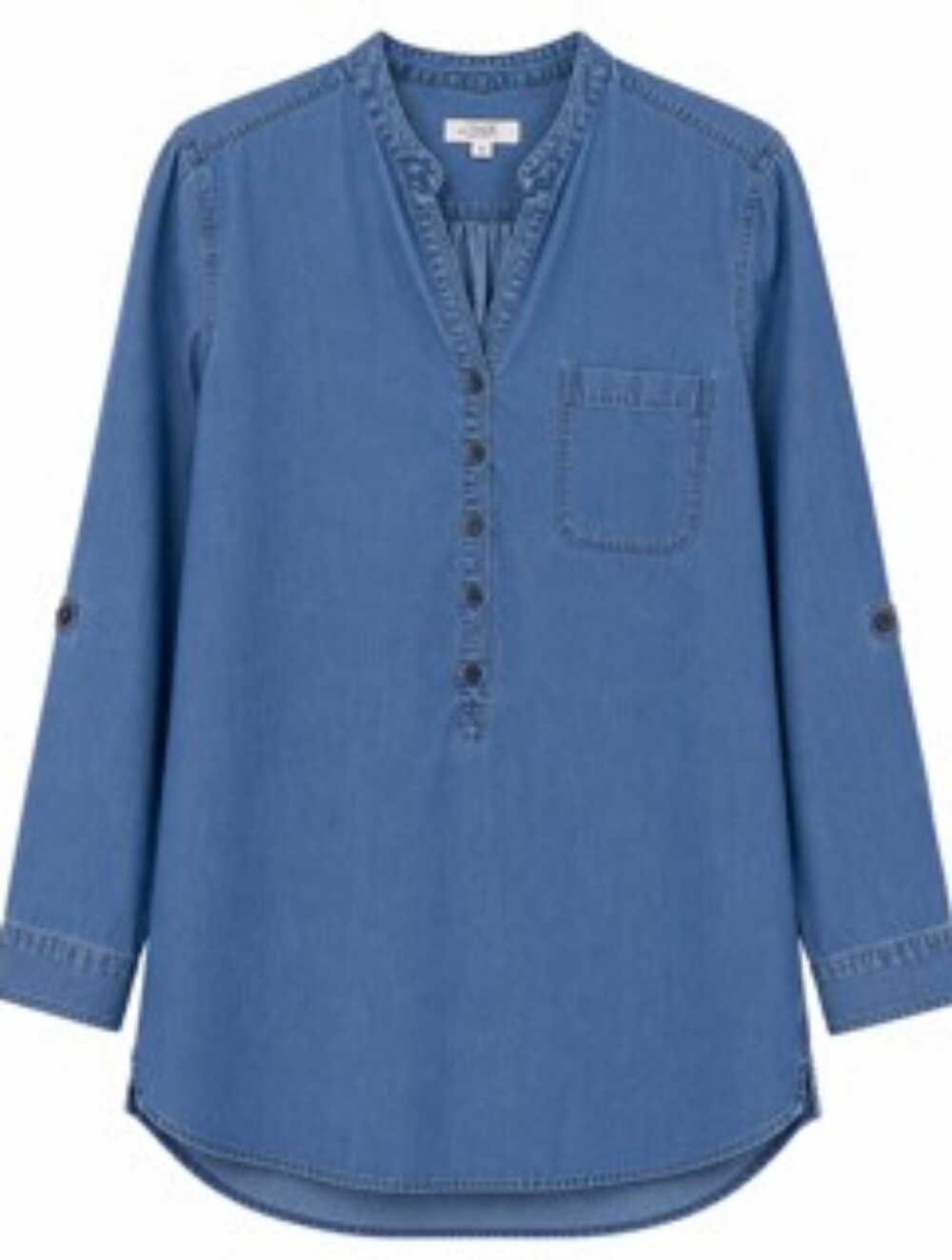 Gap 1969 Chambray Tunic Shirt Dress Women’s XL Blue Denim Look Roll Tab Sleeve
